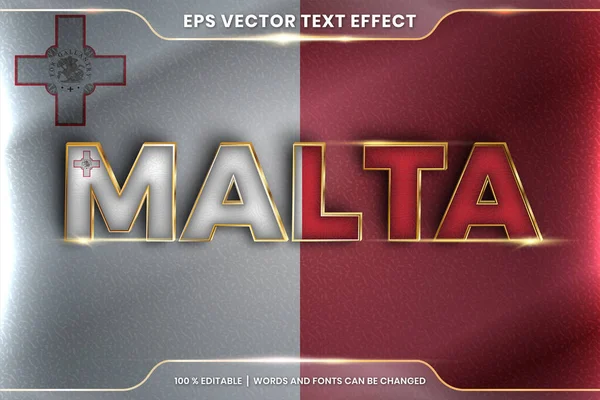 Ulusal ülke bayrağıyla Malta, gradyan altın rengi konseptiyle düzenlenebilir metin efekti tarzı