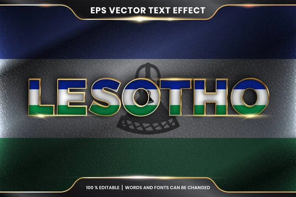 Ulusal ülke bayrağıyla Lesotho, gradyan altın rengi konseptiyle düzenlenebilir metin efekti tarzı