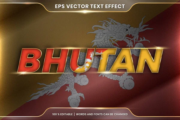 Bután Con Bandera Nacional Del País Estilo Efecto Texto Editable — Archivo Imágenes Vectoriales
