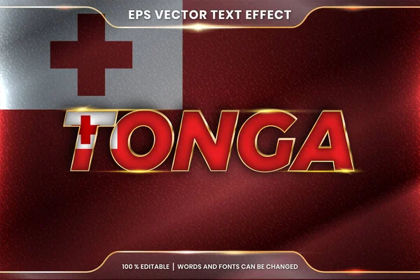 Ulusal ülke bayrağıyla Tonga, gradyan altın rengi konseptiyle düzenlenebilir metin efekti tarzı