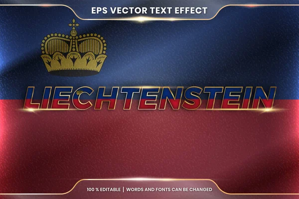 Ulusal ülke bayrağıyla Lihtenştayn, gradyan altın rengi konseptiyle düzenlenebilir metin efekti tarzı