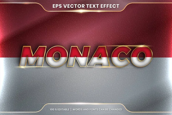 Ulusal ülke bayrağıyla Monako, gradyan altın rengi konseptiyle düzenlenebilir metin efekti tarzı