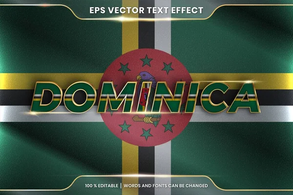 Dominica ulusal ülkesinde bayrak sallıyor, düzenlenebilir metin efekti stili ve gradyan altın rengi konsepti