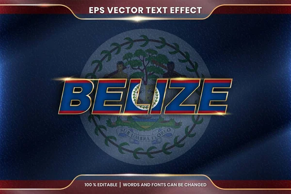 Ulusal ülke bayrağı sallayarak Belize, düzenlenebilir metin efekti biçimi gradyan altın rengi konseptiyle
