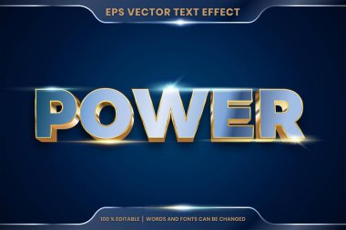 3d Güç kelimelerindeki metin efekti metin efekti teması düzenlenebilir altın krom mavi renk konsepti