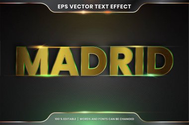 Metin efekti 3d Madrid kelimeleriyle metin efekti teması düzenlenebilir gerçekçi metal altın rengi konsepti