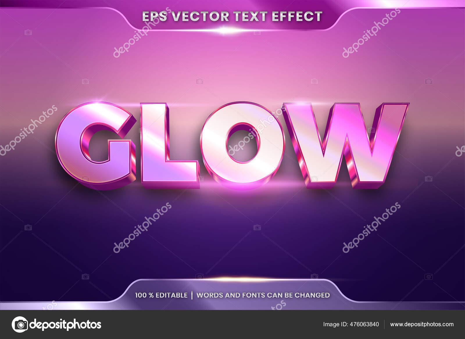 Text Effect Glow Words Font Styles Theme Editable Realistic Metal Stock