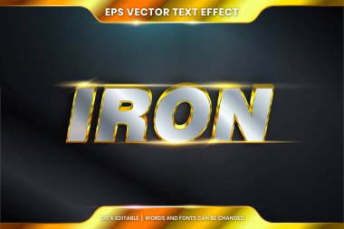 Metin efekti 3d Demir sözcükler, yazı tipi biçimi temalı düzenlenebilir metal altın gümüş renk konsepti
