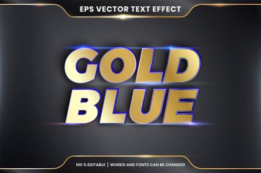 3d Altın mavi kelimelerle metin efekti yazı tipi tema düzenlenebilir metal altın rengi konsepti