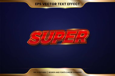 Metin efekti 3d Süper sözcükler, yazı tipi biçimi temalı düzenlenebilir metal kırmızı ve altın rengi konsepti