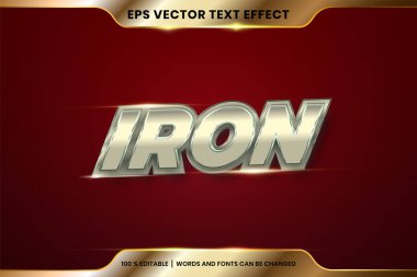 Metin efekti 3d Demir kelimeler, yazı tipi biçimi temalı düzenlenebilir metal gümüş ve altın rengi konsepti