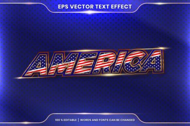 Metin etkisi biçimi gerçekçi 3d Amerika kelimeleri, yazı tipi etkisi biçimi düzenlenebilir metal altın rengi konsepti