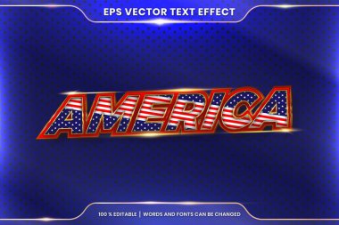 Metin etkisi biçimi gerçekçi 3d Amerika sözcükleri, yazı tipi etkisi stili düzenlenebilir ulusal bayrak metal altın ve kırmızı gradyan renk kavramı ile Birleşik Devletler