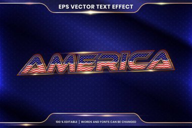 Metin etkisi biçimi gerçekçi 3d Amerika sözcükleri, yazı tipi etkisi stili düzenlenebilir ulusal bayrak metal altın ve mavi gradyan renk kavramı ile Birleşik Devletler