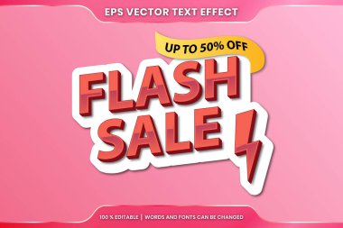 3d Flash Satış Sözcükleri, yazı tipi stilleri tanıtım teklifi için düzenlenebilir retro konsepti
