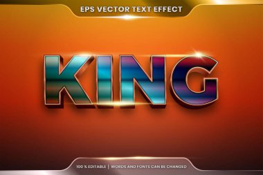 3d King sözcükleriyle metin efekti, yazı tipi temalı düzenlenebilir gerçekçi metal gradyan bakır ve bronz renk kombinasyonu ışık konseptiyle