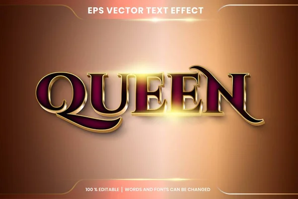 Effet Texte Queen Mots Styles Police Thème Modifiable Réaliste Métallique — Image vectorielle