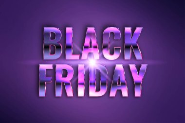 Kara Cuma metin efekti temalı metal Mor renkli, modaya uygun flayer ve bayrak tanıtım pazarı için hafif konseptli gerçekçi