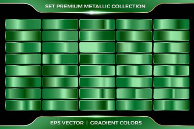 Yeşil Zümrüt Turkuaz gradyan koleksiyonu. Büyük metalik palet taşıyıcı şablonu kümesi.