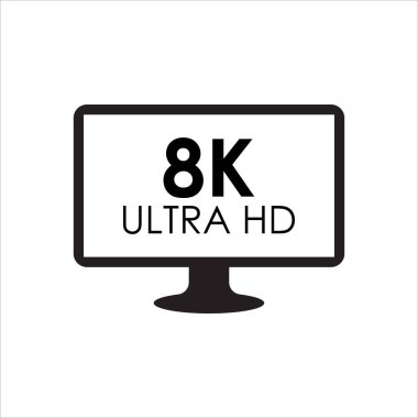 Uygulamalar ve web için 8K tam ultra HD vektör simgesi, UHD HDTV ekran simgesi