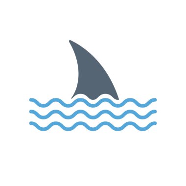 Köpekbalığı saldırısı uyarı işareti, köpekbalığı sırt yüzgeci su vektör simgesinde yüzüyor