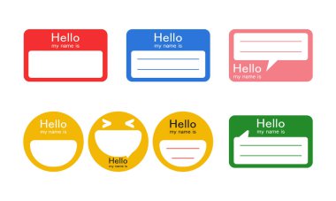 İsim etiketi tasarım şablonu metin ile boş Merhaba, benim adım, Kayıt Kimlik etiketi