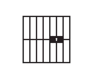 Hapis ya da hapishane parmaklıkları ve kilitli kapı çizgisi resim simgesi