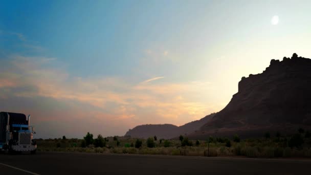 Fastest Delivery Truck Trailer Road Mountain Background Late Evening Cinematic — Stock Video