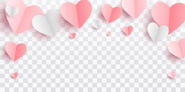Valentines hearts postcard. Paper flying elements on transparent background. Vector symbols of love in shape of heart for Happy Womens, Mothers, Valentines Day, birthday greeting card design. PNG — Stock Vector