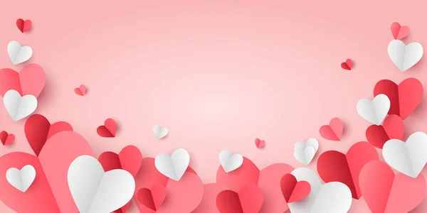 Postal de corazones de San Valentín. Elementos voladores de papel sobre fondo rosa. Símbolos vectoriales de amor en forma de corazón para Happy Womens, Madres, San Valentín, diseño de tarjetas de felicitación de cumpleaños. PNG — Archivo Imágenes Vectoriales