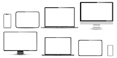 Aygıt ekran modeli. Akıllı telefon, tablet, dizüstü bilgisayar ve monoblock monitörü, sizin için boş ekran. PNG