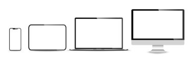 Gerçekçi monitör seti, dizüstü bilgisayar, tablet, akıllı telefon - Stock Vektör illüstrasyonu 