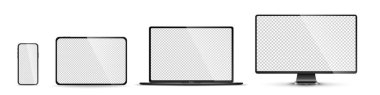 Gerçekçi monitör seti, dizüstü bilgisayar, tablet, akıllı telefon - PNG