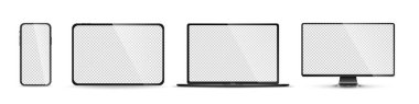 Gerçekçi monitör seti, dizüstü bilgisayar, tablet, akıllı telefon - Stock Vektör illüstrasyonu 