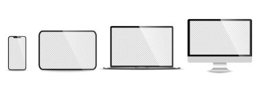 Gerçekçi monitör seti, dizüstü bilgisayar, tablet, akıllı telefon - Stock Vektör illüstrasyonu 