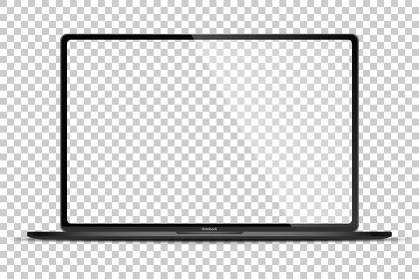 Realistisches dunkles Notizbuch mit durchsichtigem Bildschirm isoliert. Laptop. Offenes Display. Kann für Project, PNG verwendet werden — Stockvektor