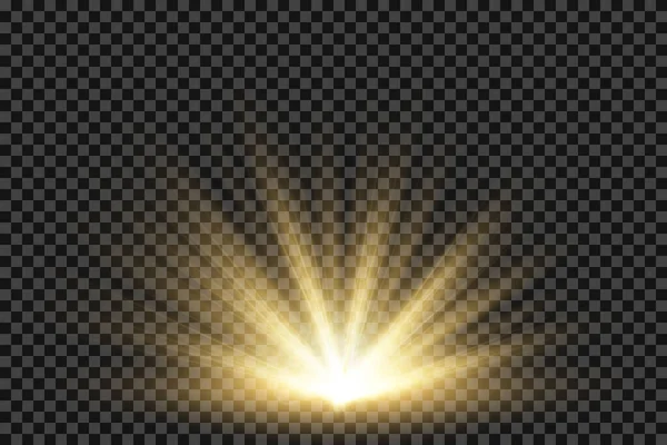 Licht flitsen speciaal effect met stralen van licht en magische vonken. Glow transparante vector lichteffect set, explosie, glitter, vonk, zon flitser. — Stockvector