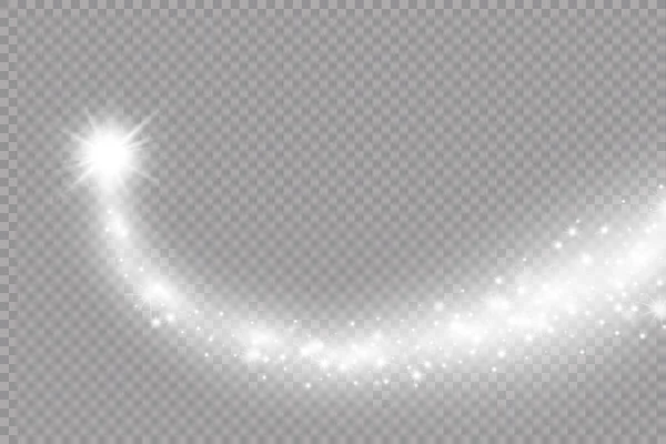 Vector blanco brillante estrella que cae. Stardust trail. Onda cósmica brillante. PNG. — Vector de stock