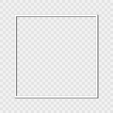Şeffaf arkaplanda gölgeler olan beyaz, parlak, eski model bir çerçeve. Beyaz, lüks, gerçekçi dikdörtgen sınır. PNG.