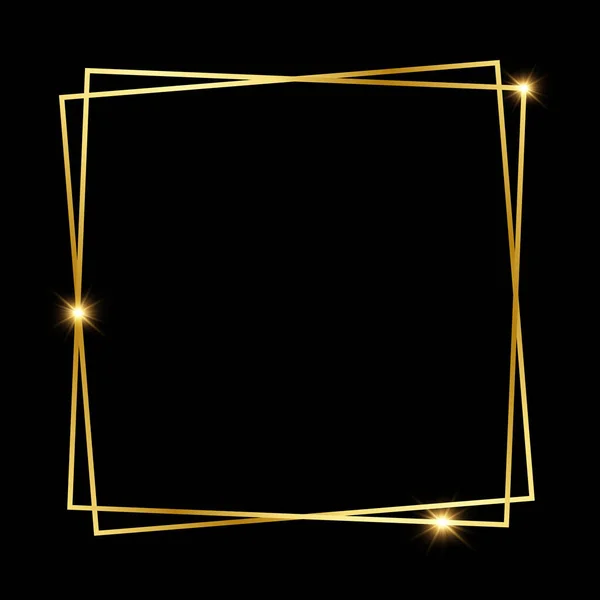 Goud glanzend gloeiend vintage frame met schaduwen geïsoleerd op zwarte achtergrond. Golden luxe realistische rechthoek rand. PNG. — Stockvector