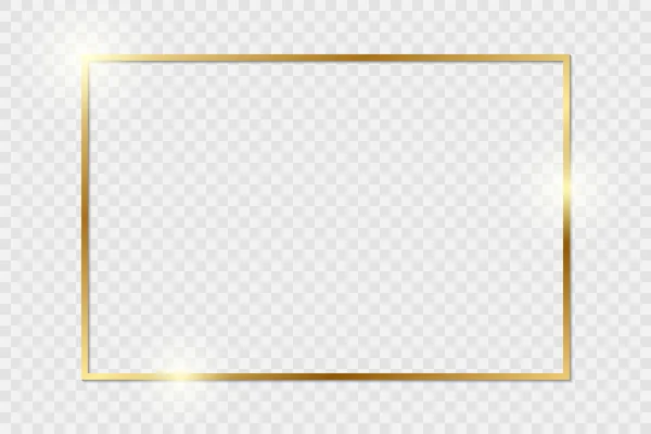 Cornice vintage lucente oro brillante con ombre isolate su sfondo trasparente. Golden lusso realistico bordo rettangolo. PNG. — Vettoriale Stock