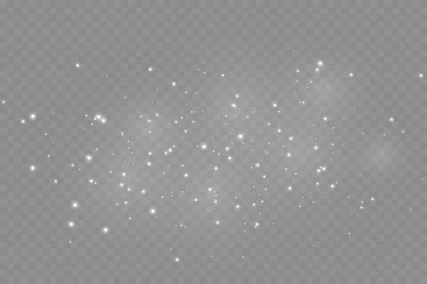 Die Staubfunken und goldenen Sterne leuchten mit besonderem Licht. Vektor funkelt auf transparentem Hintergrund. — Stockvektor