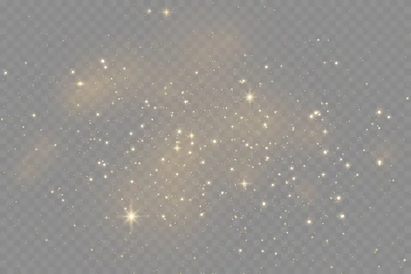 The dust sparks and golden stars shine with special light. Vector sparkles on a transparent background. — Stock Vector