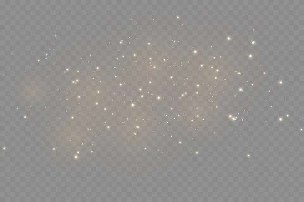 The dust sparks and golden stars shine with special light. Vector sparkles on a transparent background. — Stock Vector