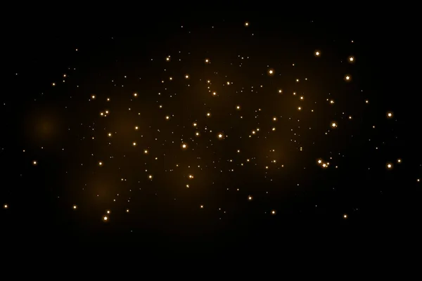 塵が火花を散らし、金色の星が特別な光で輝きます。透明な背景にベクトルが輝きます. — ストックベクタ
