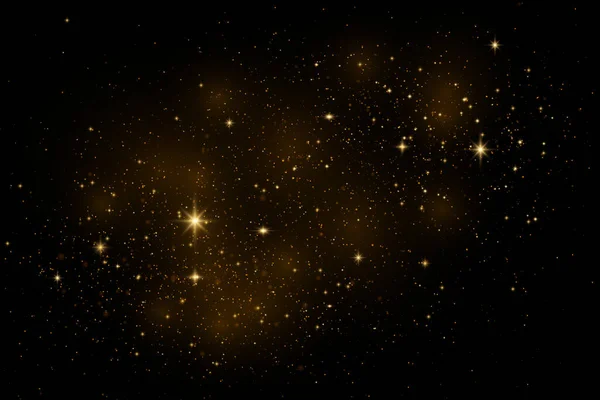 Las chispas de polvo y las estrellas doradas brillan con una luz especial. El vector brilla sobre un fondo transparente. — Archivo Imágenes Vectoriales