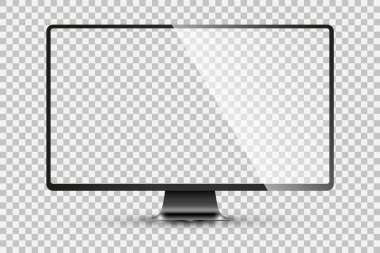 Metnin veya resmin için boş ve şeffaf izole ekranı olan siyah televizyonun gerçekçi çizimi