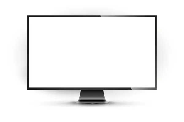 Realistische illustratie van zwarte TV met standaard en blanco transparant geïsoleerd scherm met ruimte voor tekst of beeld — Stockvector
