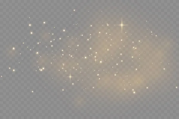 Η σκόνη σπινθήρες και χρυσά αστέρια λάμπουν με ειδικό φως. Διάνυσμα λάμπει σε ένα διαφανές φόντο. — Διανυσματικό Αρχείο