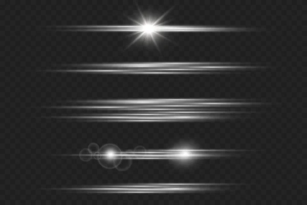 Licht und Streifen bewegen sich schnell über dunklen Hintergrund. Gestaltung des Lichteffekts. PNG. Set — Stockvektor
